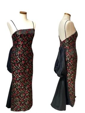 Jessica McClintock Gunne Sax Black Rose Brocade Formal Dress  3/4 Whimsigoth